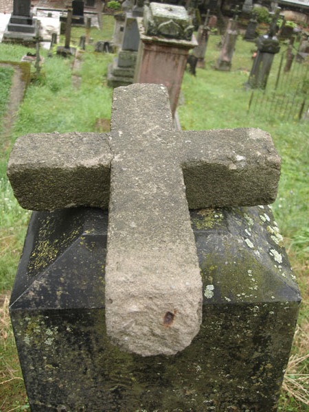 A fragment of the tombstone of Alexander, Mikhail and Rozalia Charytonovich , Na Rossie cemetery in Vilnius, as of 2013