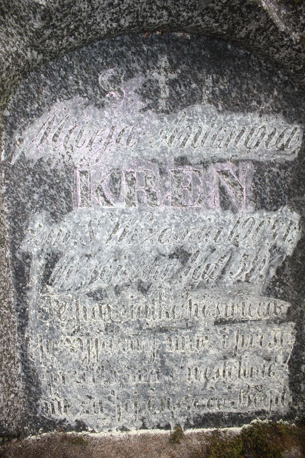 Fragment Nagrobka Marii Antoniny Kren, cmentarz na Rossie w Wilnie, stan z 2013