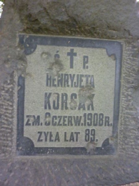Inskrypcja na nagrobku Henrietty Korsak i Zofii Jastrzębskiej, cmentarz Na Rossie w Wilnie, stan z 2013