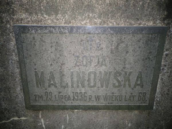 Inscription from the tomb of Maria and Zofia Malinowski, Na Rossie cemetery in Vilnius, as of 2013