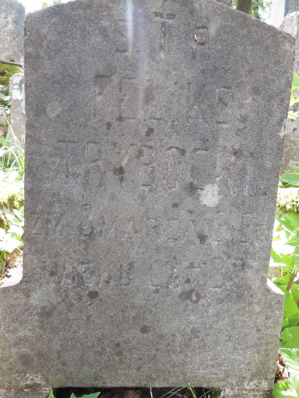 Fragment nagrobka Feliksa Trybockiego, cmentarz na Rossie w Wilnie, stan na 2013 r.