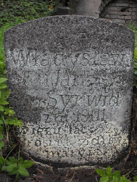 Inskrypcja z nagrobka Jana i Władysława Syrwidów, cmentarz Na Rossie w Wilnie, stan z 2013 r.