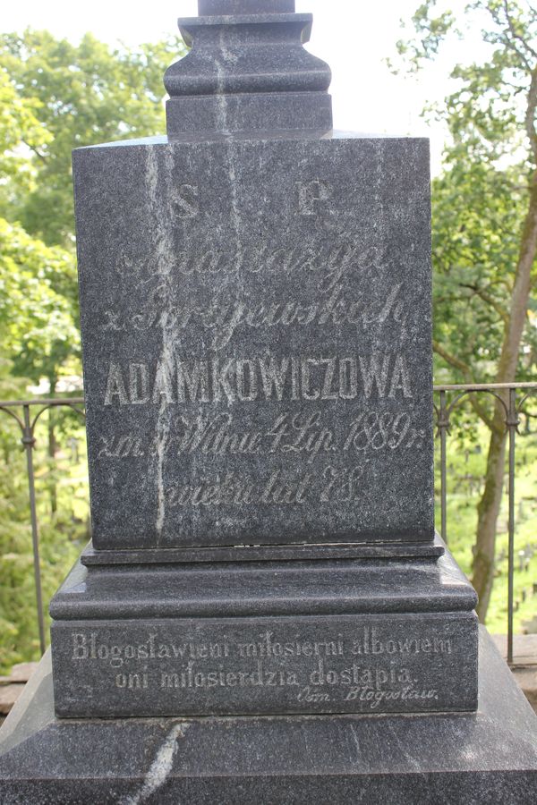 Fragment grobowca Anastazji Adamkowicz, Walerii Bohusz i rodziny Mingielewicz, cmentarz Na Rossie w Wilnie, stan z 2014 r.