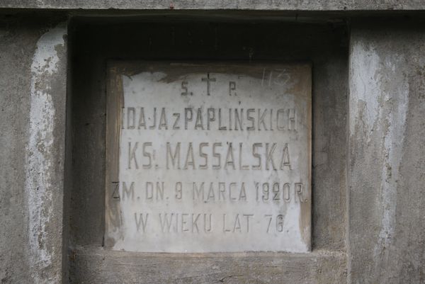 Inscription from the tomb of Idalia Massalskaya, Ross cemetery, as of 2013