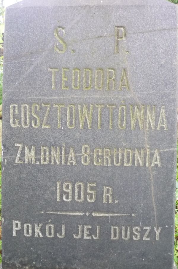 Inscription from the gravestone of Teodora Gosztowtt, Na Rossie cemetery in Vilnius, as of 2013.
