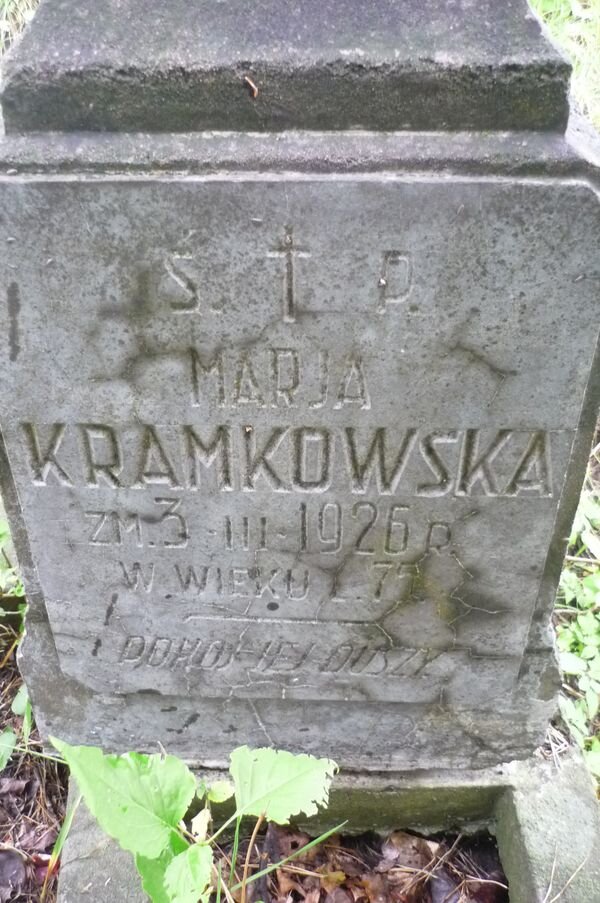 Inskrypcja z nagrobka Marii Kramkowskiej, cmentarz Na Rossie w Wilnie, stan z 2013 r.