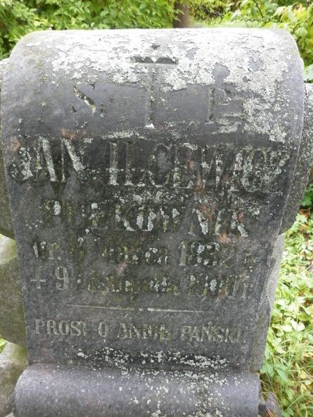 Inskrypcja na nagrobky Jana Ilcewicza, cmentarz Na Rossie w Wilnie, stan z 2013