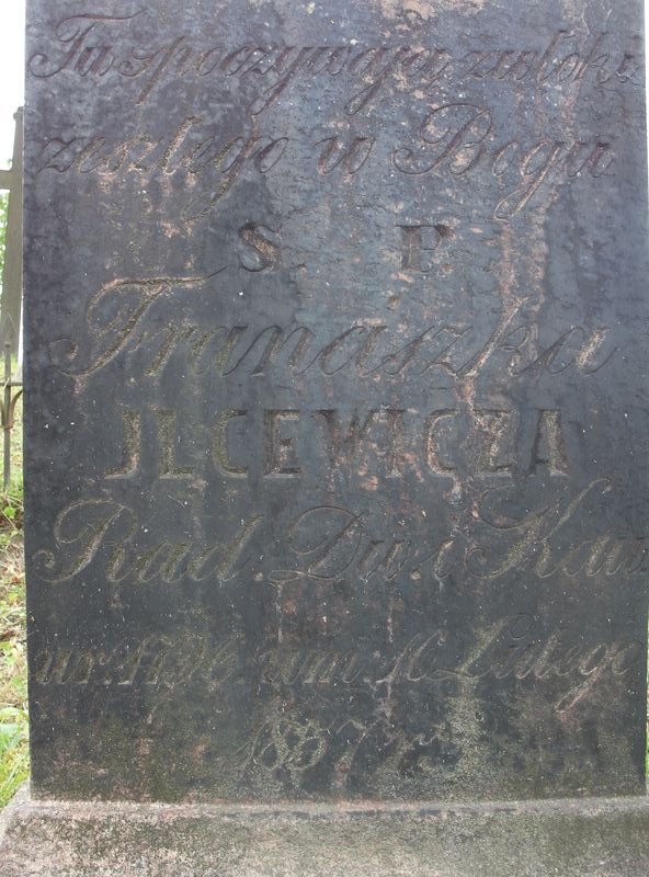 Inskrypcja na nagrobku Franciszka Ilcewicza, cmentarz Na Rossie w Wilnie, stan z 2014