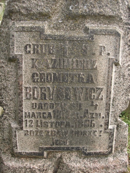 A fragment of the gravestone of Kazimierz Borysewicz, Ross Cemetery in Vilnius, as of 2013
