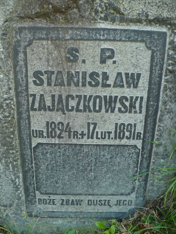 Fragment of Stanisław Zajączkowski's tombstone, Ross cemetery, as of 2013