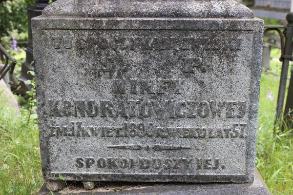 Fragment of Ninfa Kondratowicz's gravestone, Na Rossa cemetery in Vilnius, as of 2014.