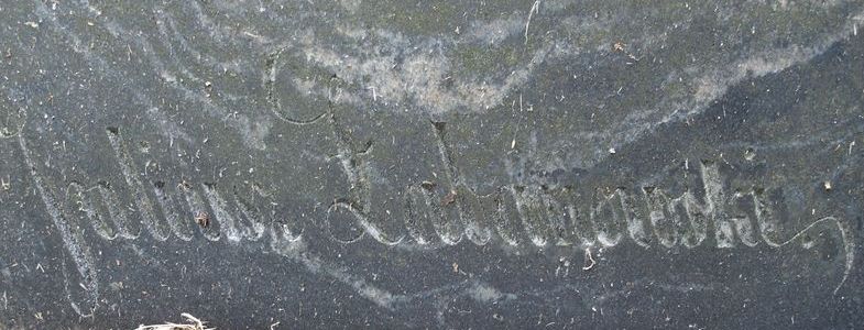 Signature from the tombstone of the Burhardt family, Ross cemetery, as of 2015