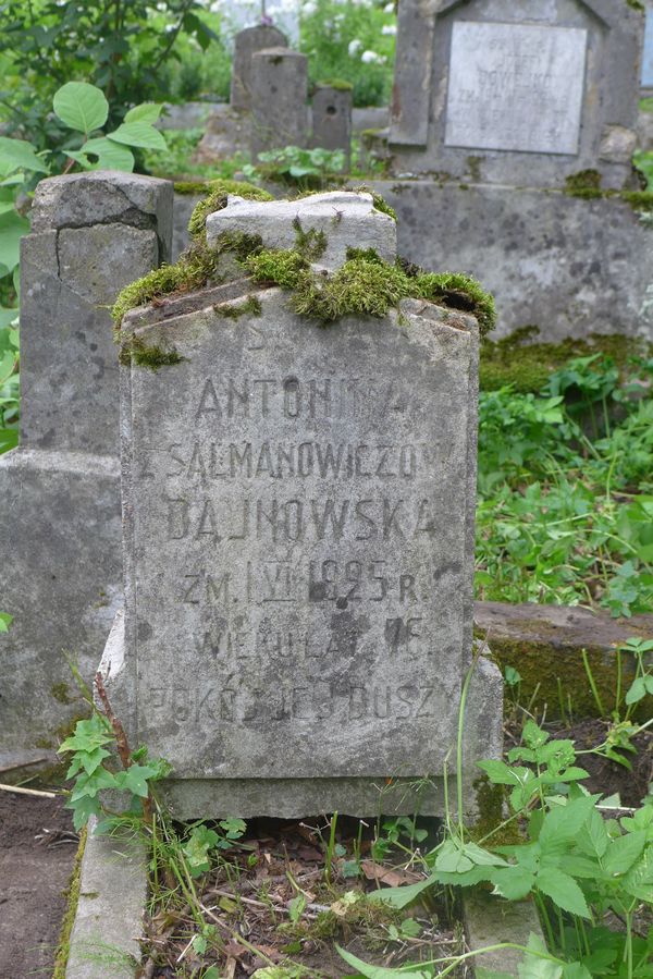 A fragment of the tombstone of Antonina Dajnowska, Na Rossie cemetery in Vilnius, as of 2013