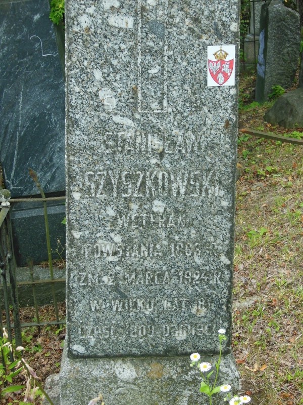 Fragment of a tombstone of Stanislaw Szyszkowski, Ross Cemetery in Vilnius, state 2014