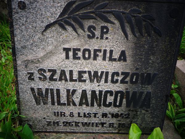 Tablica inskrypcyjna z nagrobka Teofilii Wilkaniec, cmentarz Na Rossie w Wilnie, stan z 2013 roku