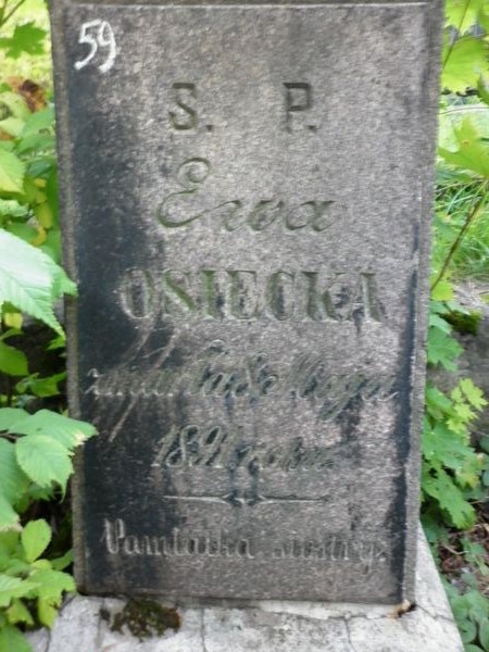 Inskrypcja na nagrobku Elżbiety Osieckiej, cmentarz Na Rossie w Wilnie, stan z 2013