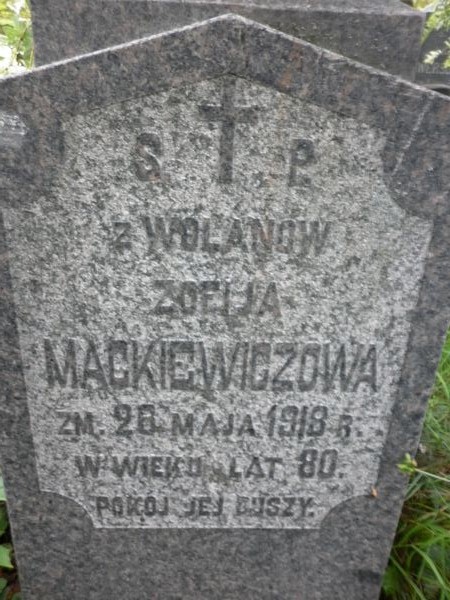 Inscription on the gravestone of Zofia Mackiewicz, Na Rossie cemetery in Vilnius, as of 2013