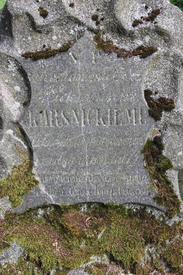 Fragment of Aleksandr Karsnicki's tombstone, Na Rossie cemetery in Vilnius, as of 2013