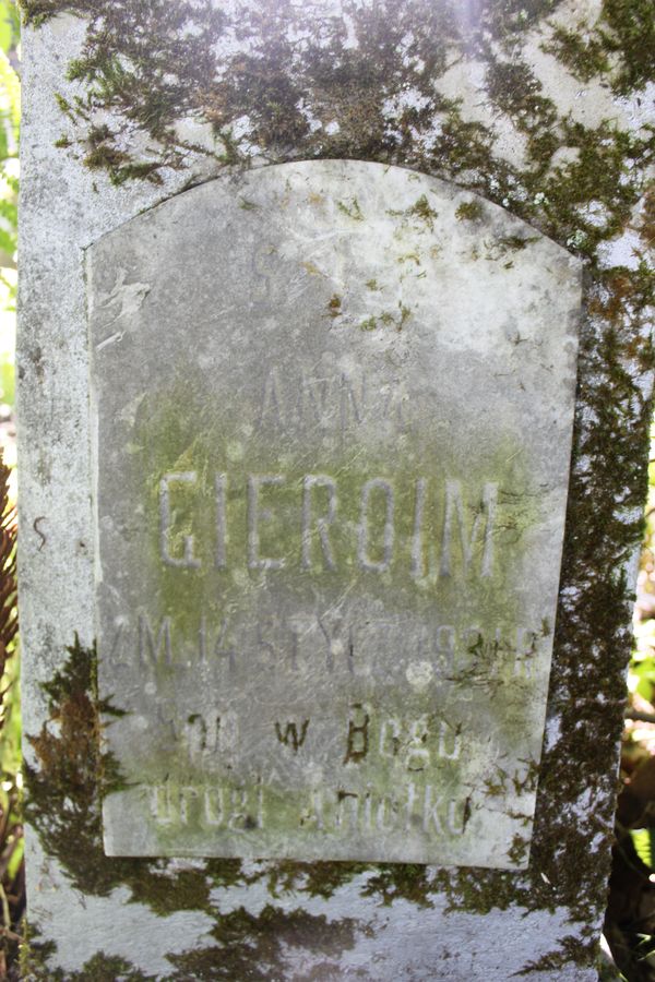 Fragment nagrobka Anny Gieroim, z cmentarza na Rossie w Wilnie, stan z 2013 roku