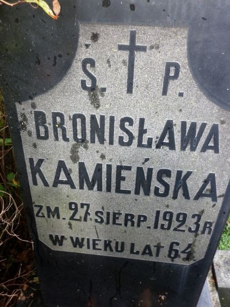Inskrypcja na cokole nagrobka rodziny Kamieńskich, cmentarz Na Rossie w Wilnie, stan z 2013