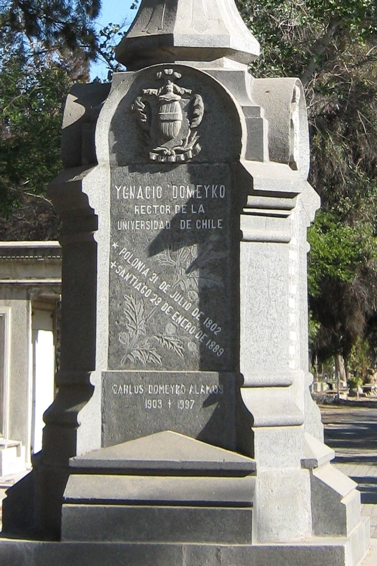 Ignatius Domeyko and his tombstone in Chile, plinth