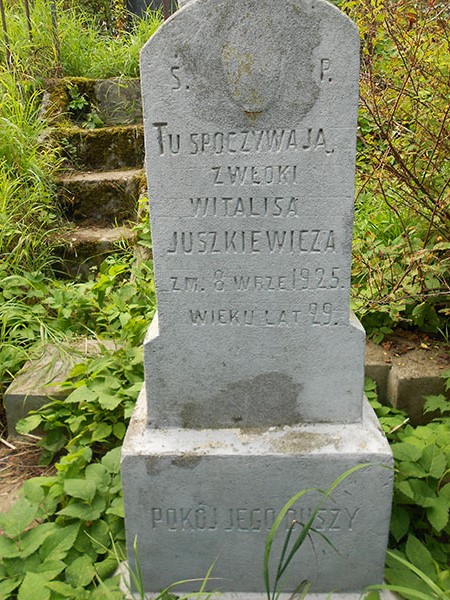 Inscription on the gravestone of Vitalis Yushkevich, Na Rossie cemetery in Vilnius, as of 2013