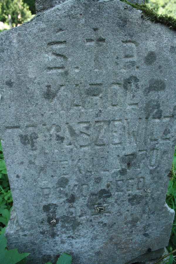 Fragment of the tombstone of Karol Tomašević, Na Rossie cemetery in Vilnius, as of 2013.
