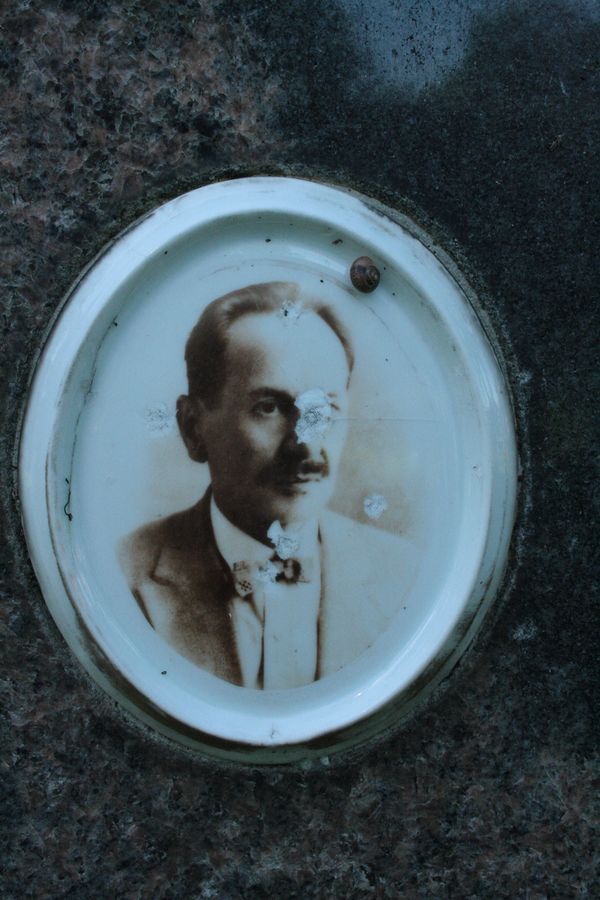 Photograph on the tombstone of Roman Krukowski, Na Rossie cemetery in Vilnius, as of 2013.
