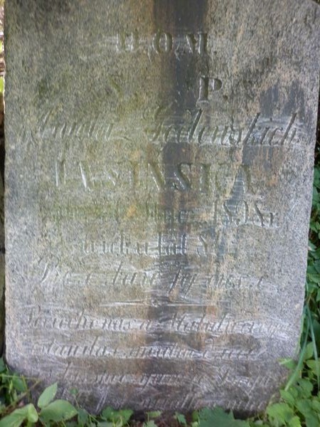 Inscription on the gravestone of Aniela Jasinska, Na Rossie cemetery in Vilnius, as of 2013