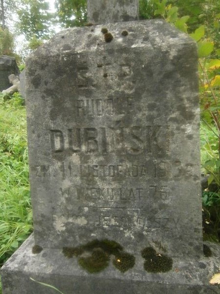 Inscription on the pedestal of Rudolf Dubinsky's tombstone, Na Rossie cemetery in Vilnius, as of 2013