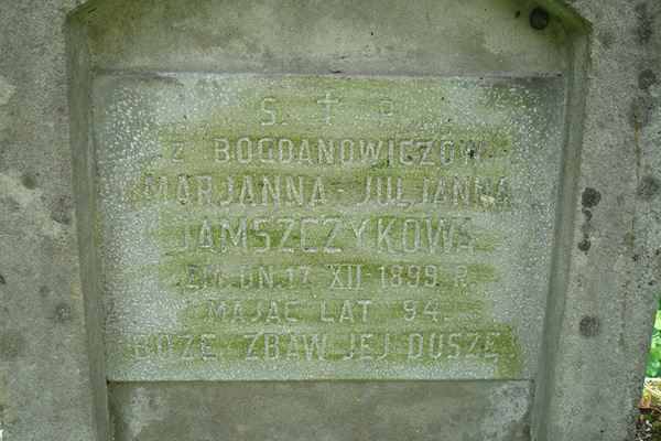 Inscription from the tomb of Marianna Jamszczyk and Antoni and Wacław Teżyk, Ross cemetery, as of 2013