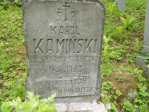 Inscription from the tombstone of Karol Kaminski, Na Rossie cemetery in Vilnius, as of 2013.