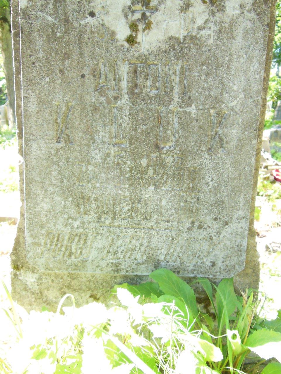 Tombstone of Antoni Kluk, fragment, Ross Cemetery in Vilnius, as of 2013.