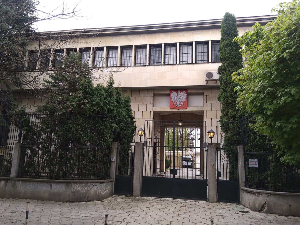 Polish Embassy in Sofia from the east, photo by Miłosz Pieńkowski, CC-BY-SA-4.0, https://commons.wikimedia.org/wiki/File:Ambasada_RP_w_Sofii_od_wschodu.jpg, photo (external licence)