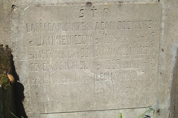 Inscription from the tomb of the Podworski family, Ross cemetery, as of 2013
