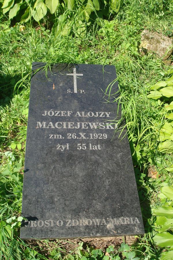 Płyta nagrobna Józefa Maciejewskiego, cmentarz na Rossie, stan z 2013 roku