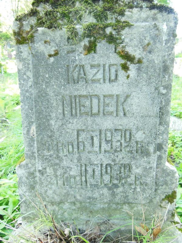 Tombstone of Kazimierz Niedeka, inscription plaque, Ross cemetery in Vilnius, as of 2013.