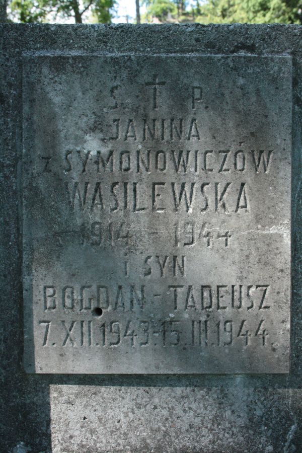 Fragment of the tombstone of Janina and Bogdan Wasilewski, Na Rossie cemetery in Vilnius, as of 2013.