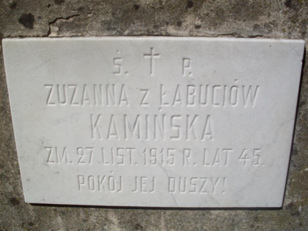 Inskrypcja z nagrobka Zuzanny Kamińskiej, cmentarz na Rossie w Wilnie, stan z 2013