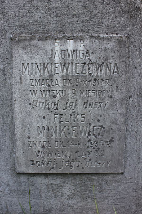 Inscription (2) of the tomb of Anna Buder, Felix and Jadwiga Minkiewicz, Na Rossie cemetery in Vilnius, as of 2013