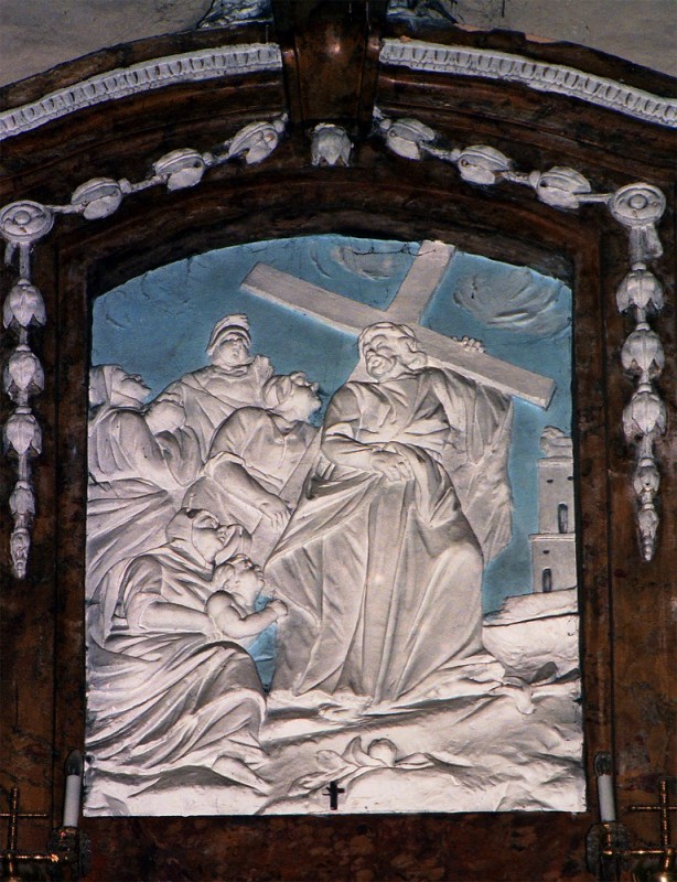 Stations of the Cross in the side altar, 1880s, wood and stucco, former Bernardian church in Hrodna, Belarus