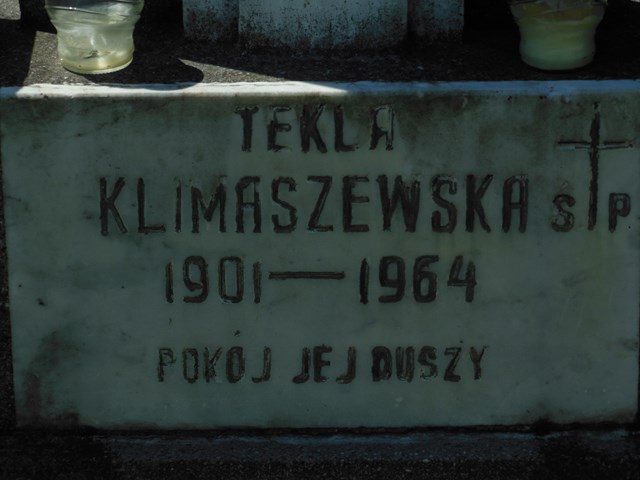 Inskrypcja z nagrobka Tekli Klimaszewskiej, cmentarz na Rossie, stan z 2014 roku