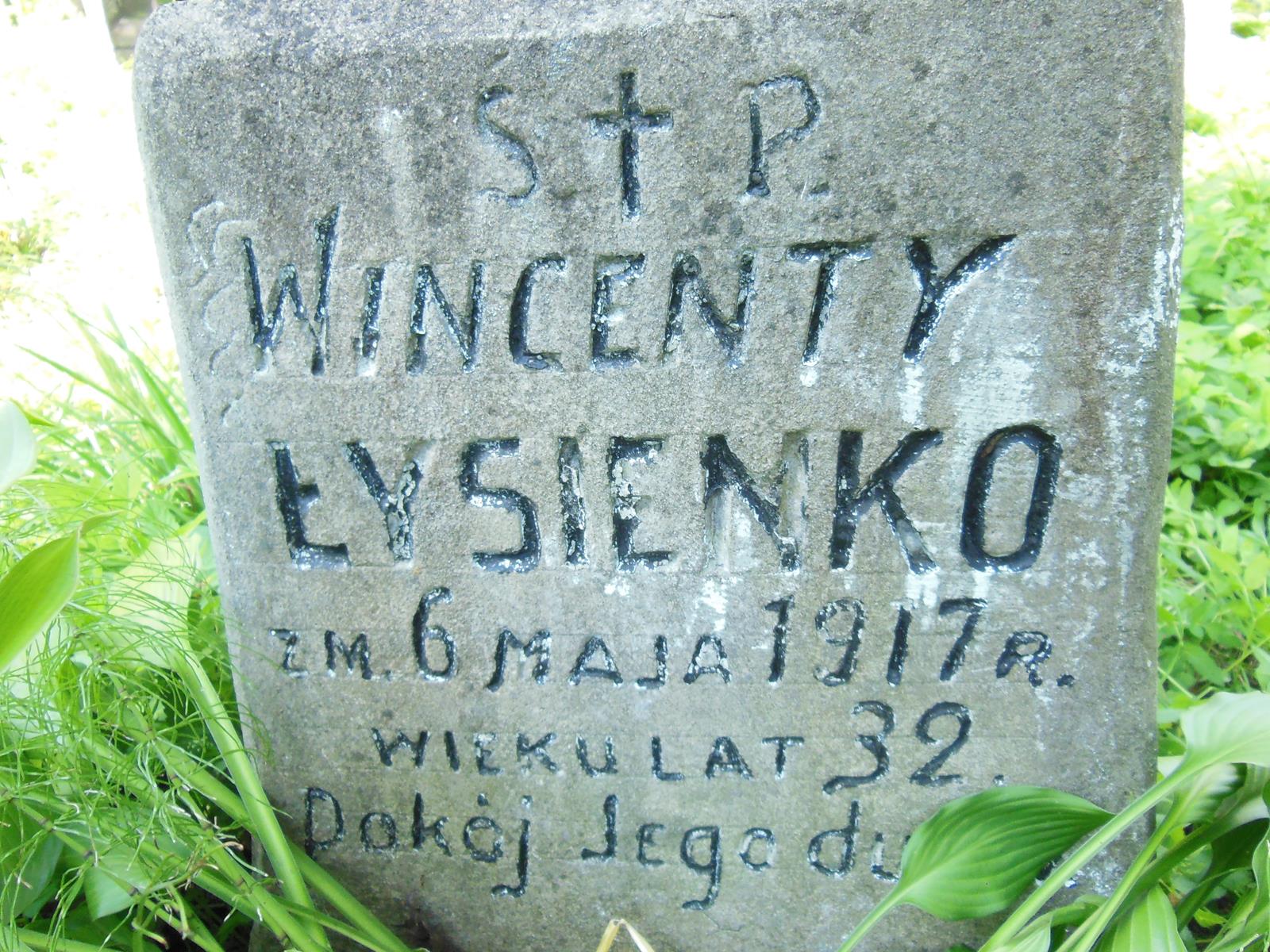 Nagrobek Wincentego Łysienko, cmentarz na Rossie w Wilnie, stan z 2013 r.