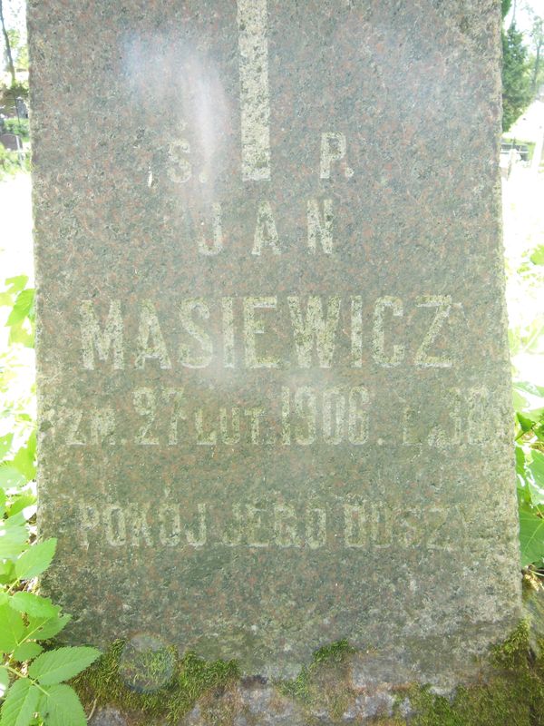 Tombstone of Jan Masiewicz, Ross cemetery in Vilnius, as of 2013.