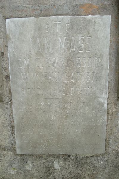 Inscription on the gravestone of Jan Massa, Na Rossa cemetery in Vilnius, as of 2013