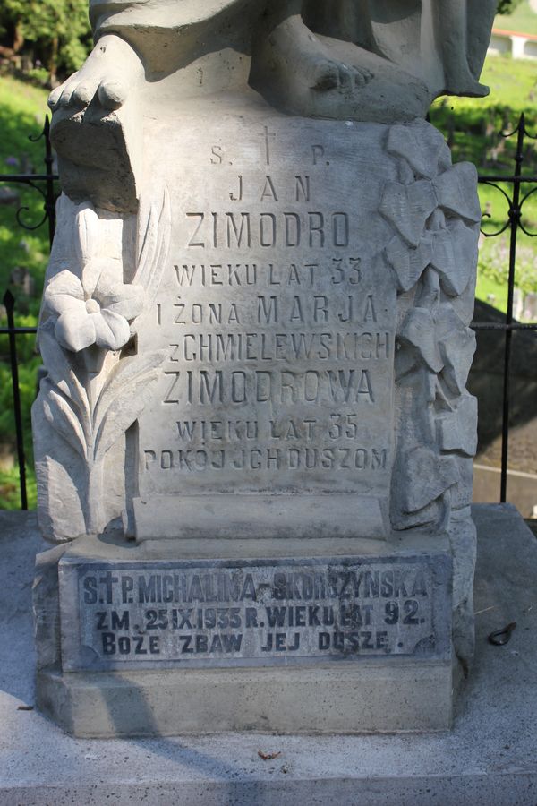 Inskrypcja z grobowca Jana i Marii Zimodrów i Michaliny Skórczyńskiej, cmentarz na Rossie w Wilnie, stan z 2013