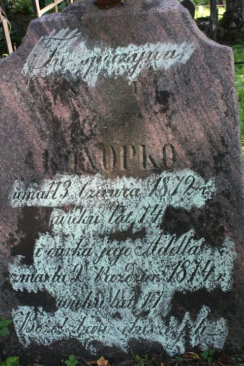 Fragment of the tombstone of Adela and Jozef Konopko from the Ross Cemetery in Vilnius, as of 2013.