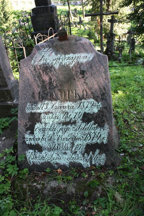 Tombstone of Adela and Jozef Konopko from the Ross Cemetery in Vilnius, as of 2013.