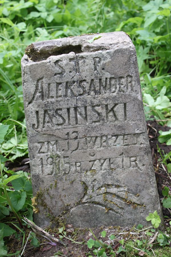 Fragment of the tombstone of Aleksander Jasiński, from the Ross Cemetery in Vilnius, as of 2013