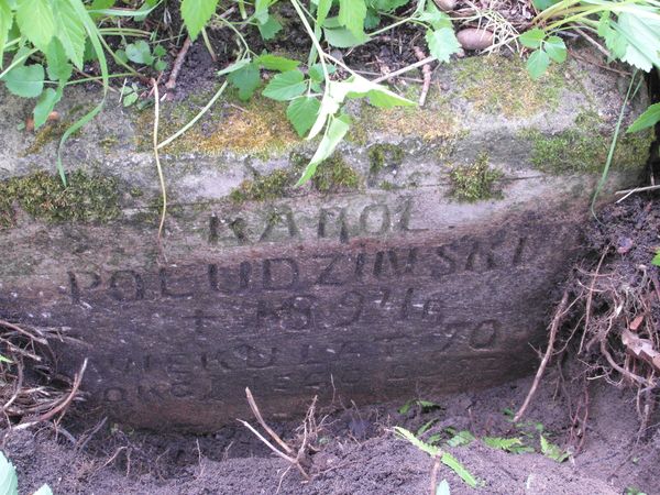 Fragment of a tombstone of Karol Połudzinski, Ross Cemetery in Vilnius, 2013